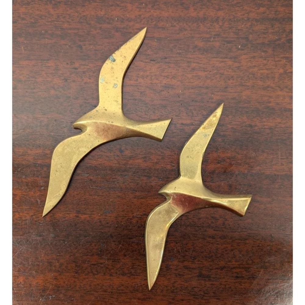 Vintage Brass Seagull Wall Hanging Set of 2 Flying Birds Mid Century Modern MCM